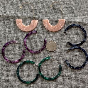 Elegant Multi-Color Hoop Earrings Set 4 pairs
